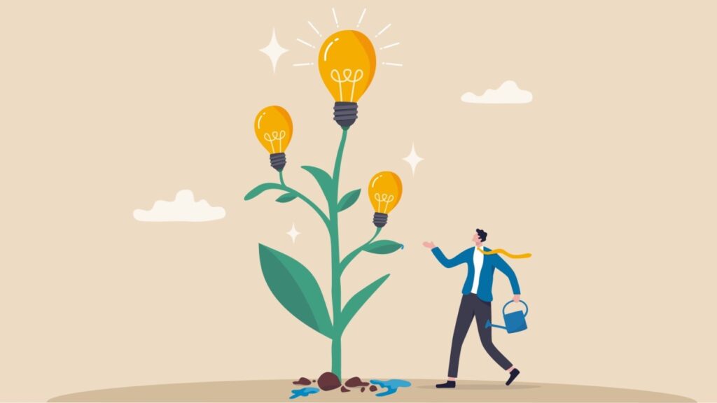 Growth plant with lightbulb concept